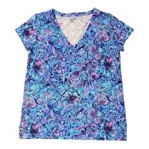 Lilly Pulitzer Meredith Tee in the "Shells n Bells" V Neck Jersey NWOT Small